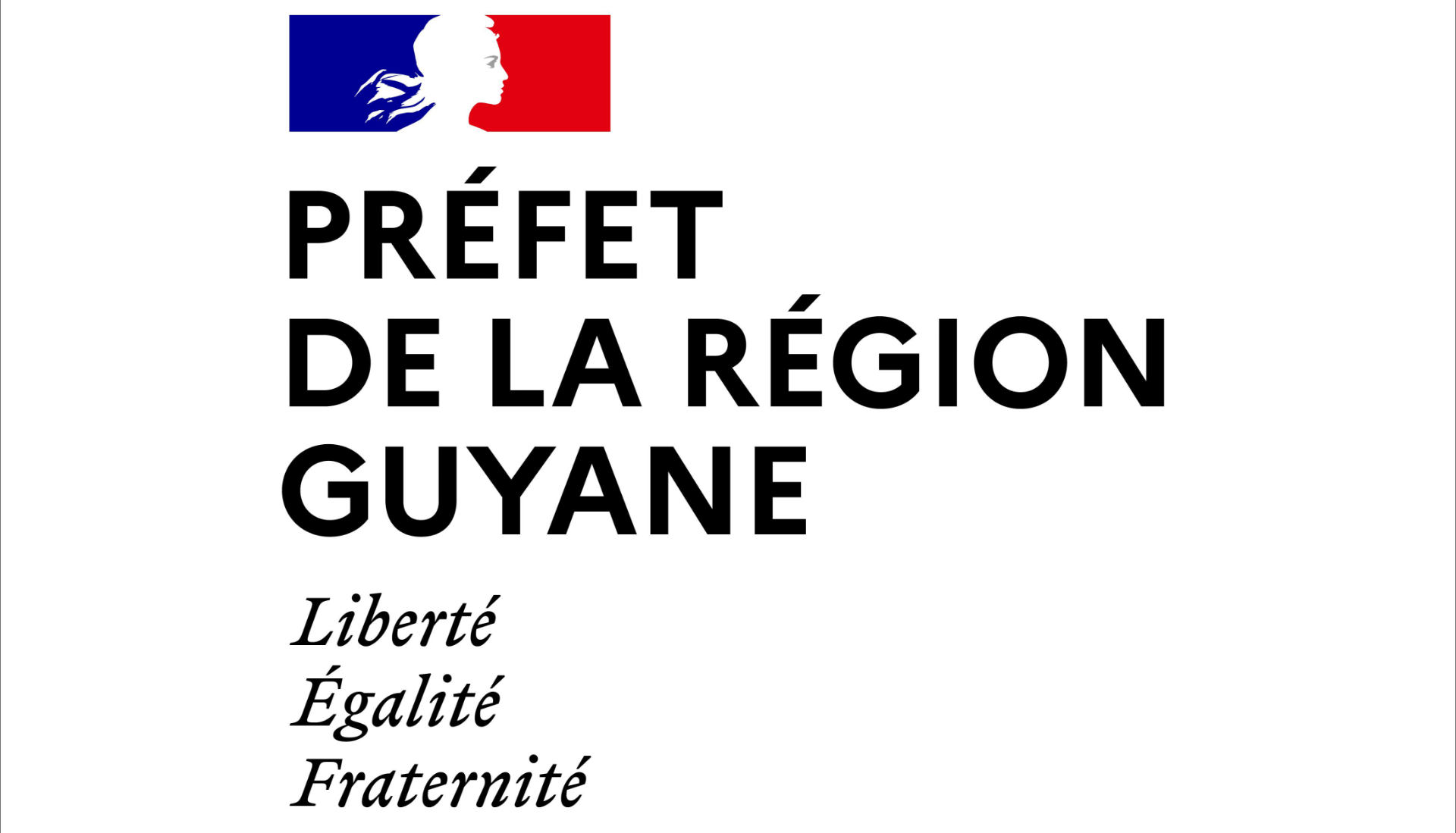 Un logo pour la préfecture de la région guyane avec un drapeau dessus.