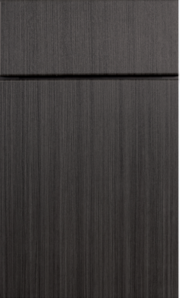A close up of a black wooden cabinet door.