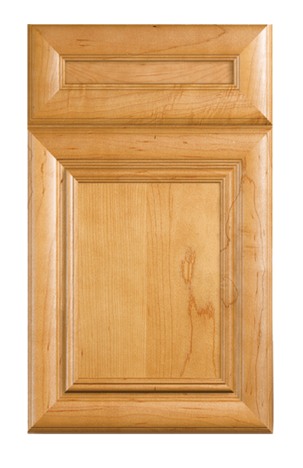 A close up of a wooden cabinet door on a white background