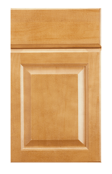 A close up of a wooden cabinet door on a white background