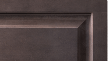 A close up of a brown door with a frame on a white background.