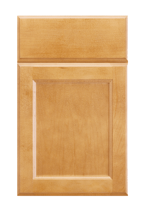 A close up of a wooden cabinet door on a white background.