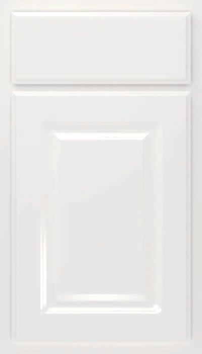 A close up of a white cabinet door on a white background.