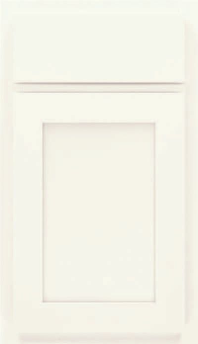 A close up of a white cabinet door on a white background.