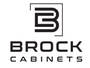 The logo for brock cabinets is black and white.