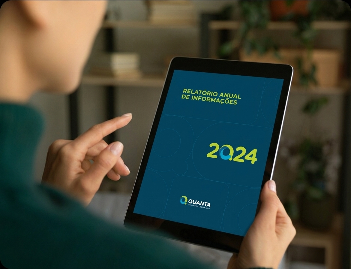 Pessoa segurando um tablet com a inscrição 