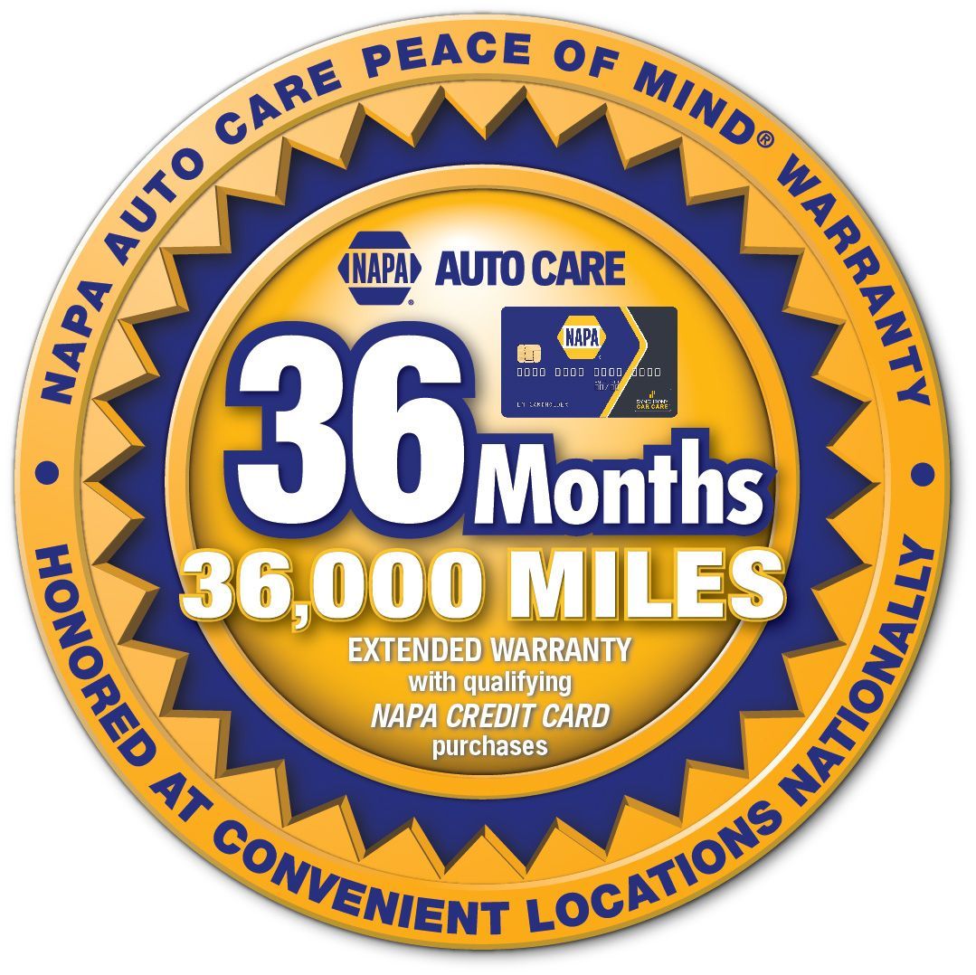 NAPA AUTO CARE PEACE OF MIND NATIONWIDE LIMITED REPAIR WARRANTY
36 MONTHS / 36,000 MILES LOGO