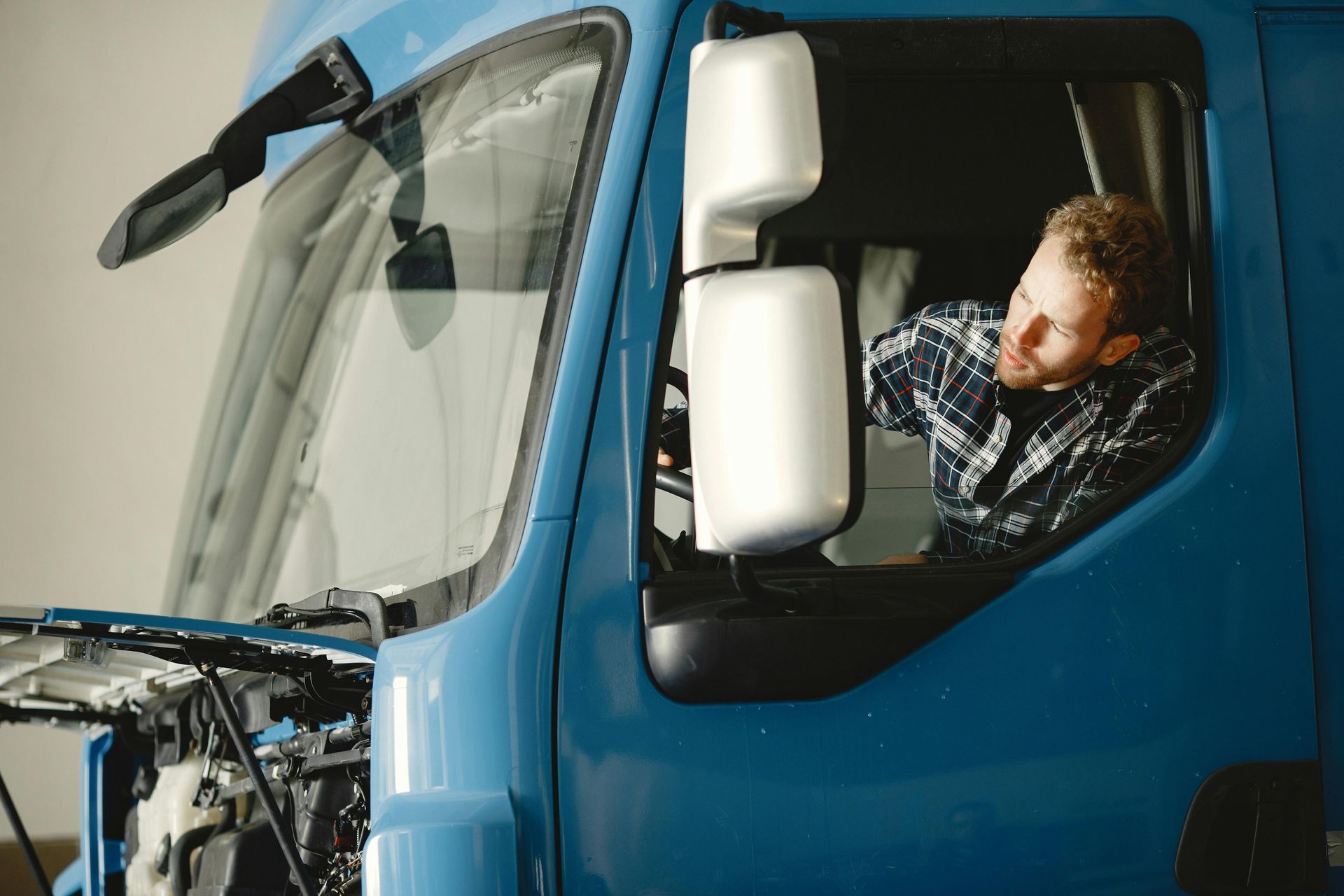 Heavy-duty truck parked for annual DOT safety inspection