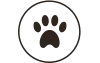 Paw print in a white circle, representing pets.