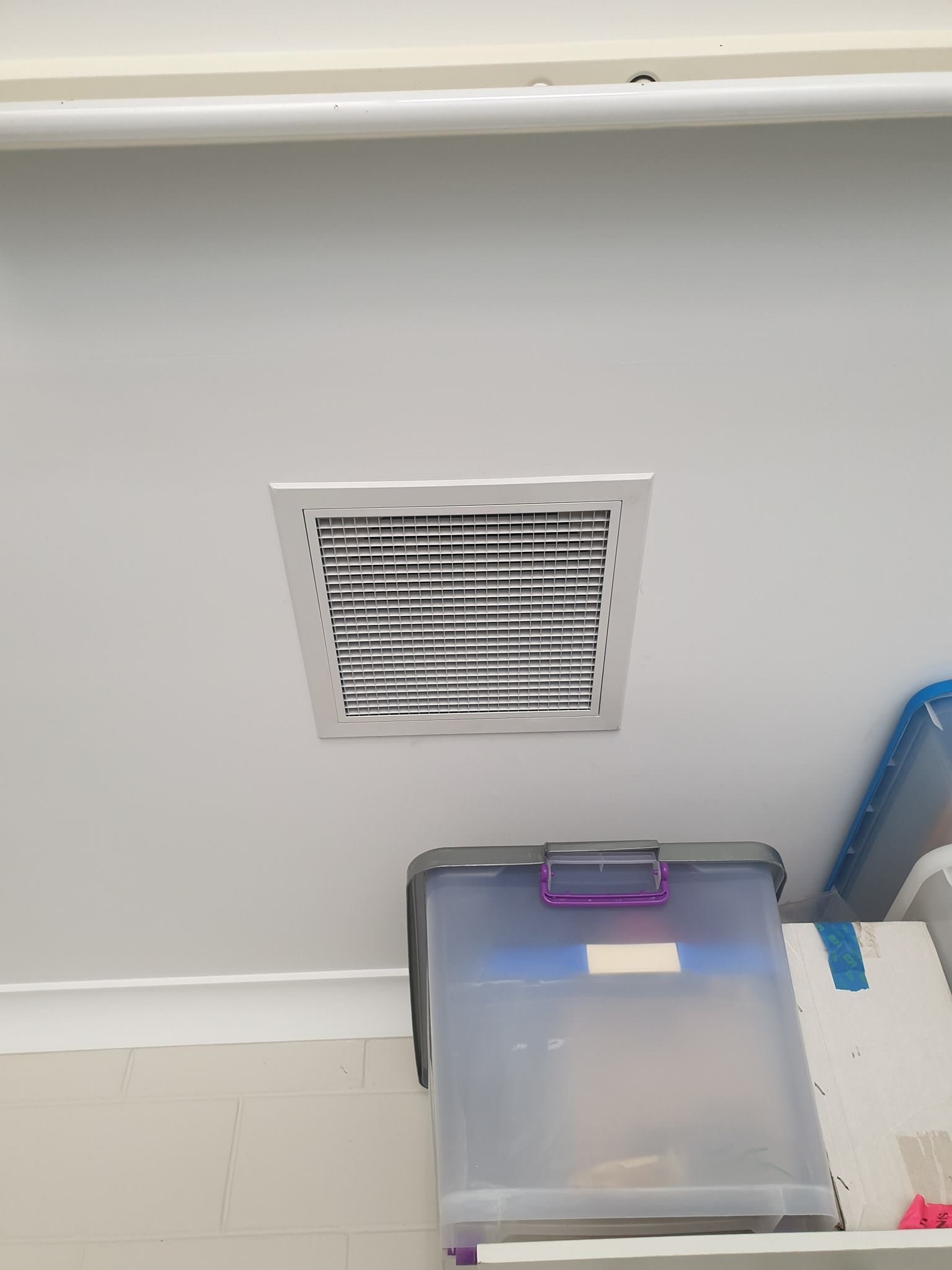 A Ventilation Vent Mounted On Ceiling Next To A Plastic Box — Insulation In Mount Louisa, QLD