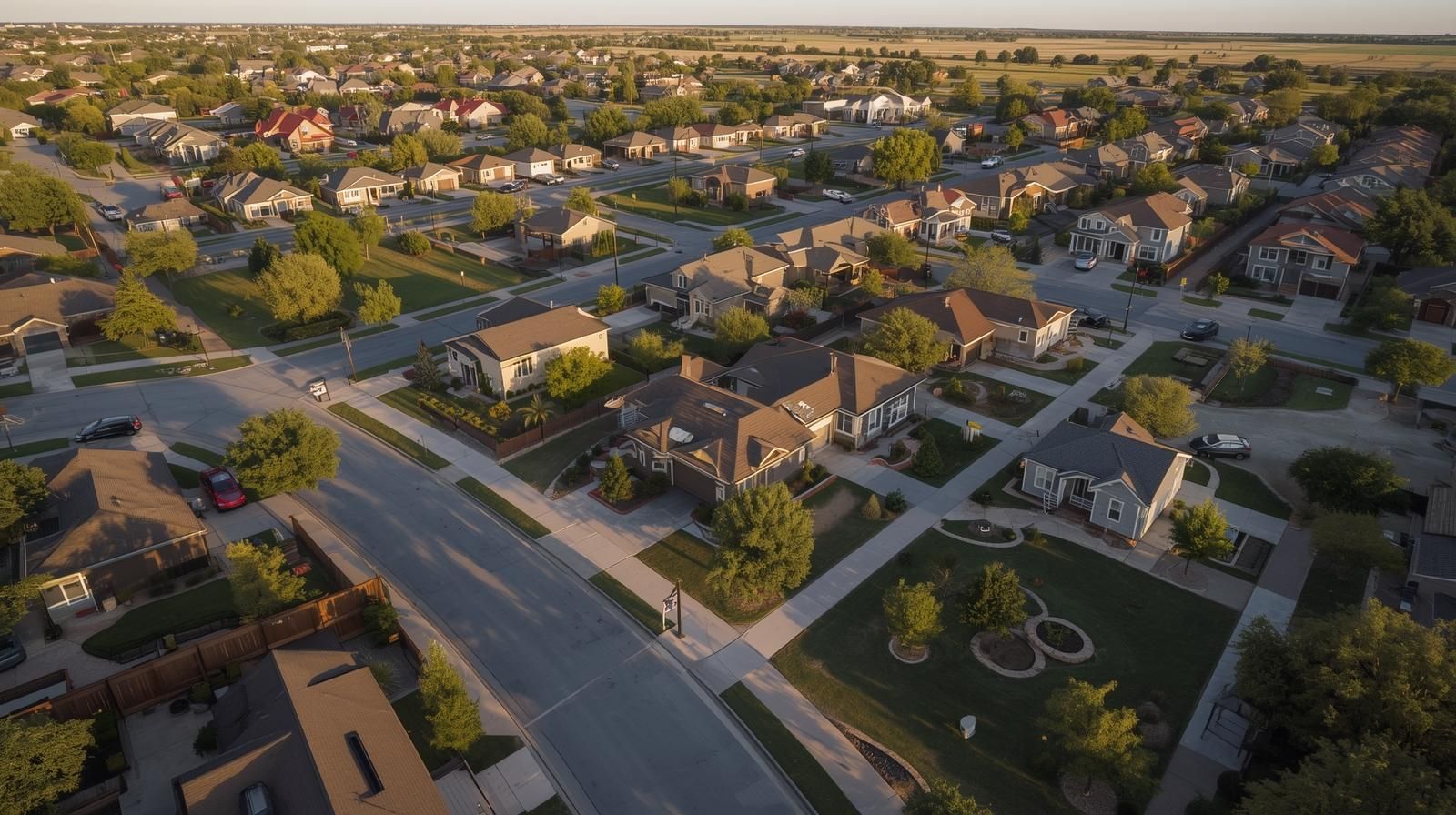 Aerial view of a residential neighborhood in Abilene, Texas