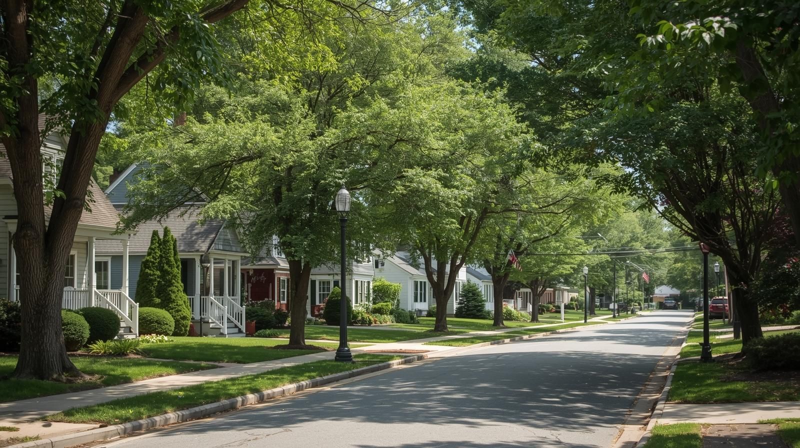 Tree-lined residential street in Agawam, Massachusetts