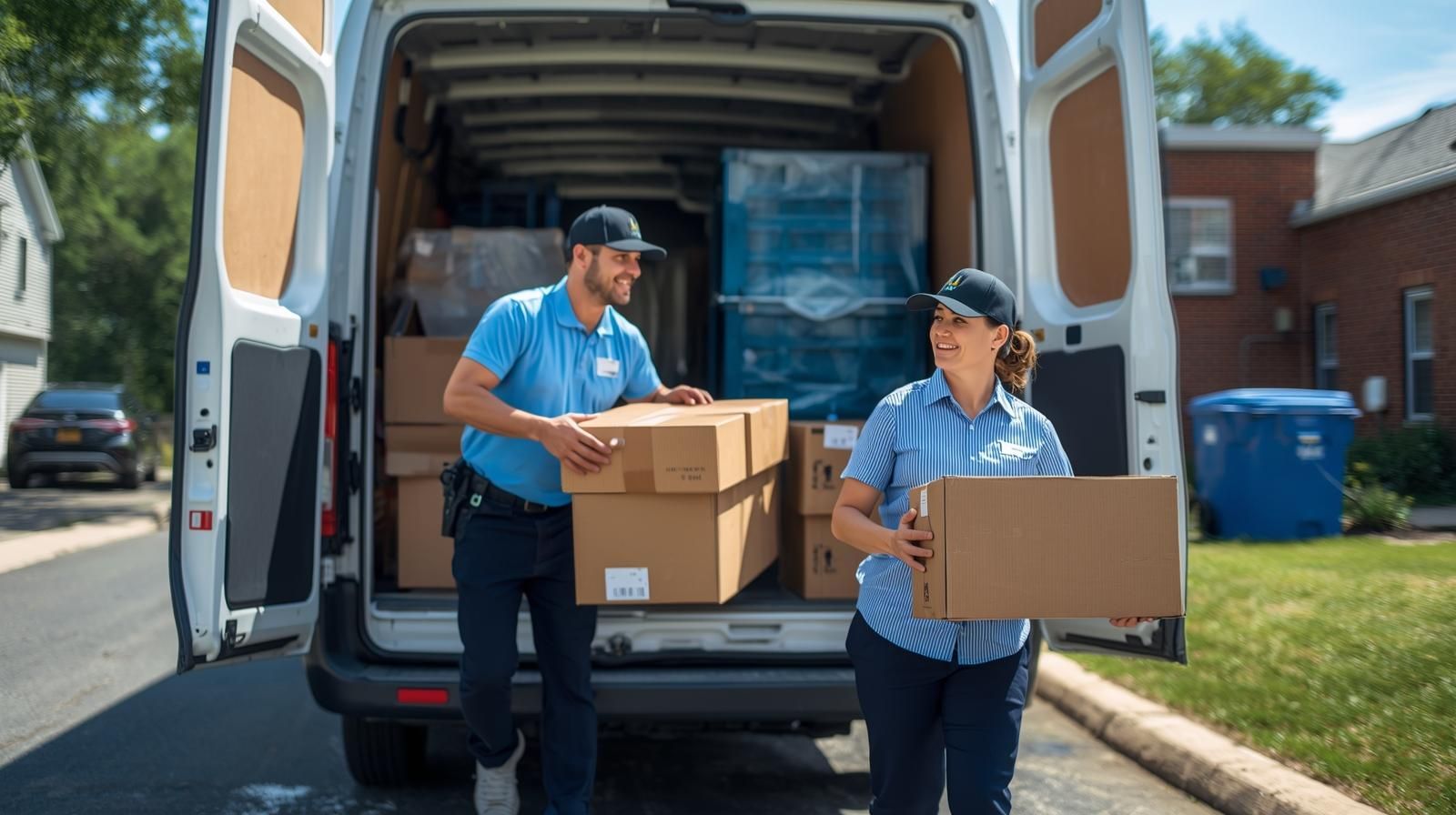 Moving company unloading boxes from a truck in Agawam, MA