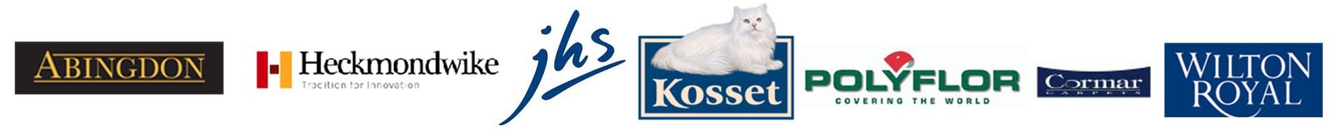 Logos for Abingdon, Heckmondwike, JHS, Kosset, Polyflor, Wilton Royal