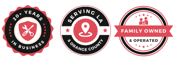 Three logos that say serving la family owned and operated