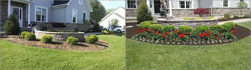 House front before and after Landscaping - Landscaping services in Albany, NY