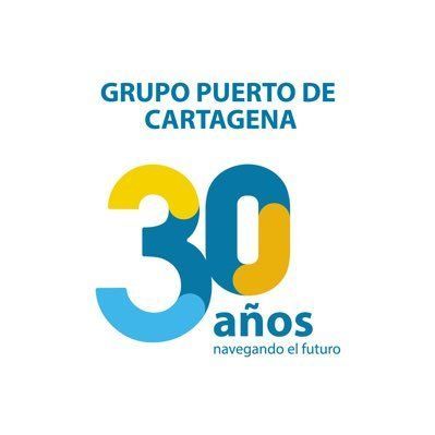 Un logotipo azul y amarillo para el grupo Puerto de Cartagena.