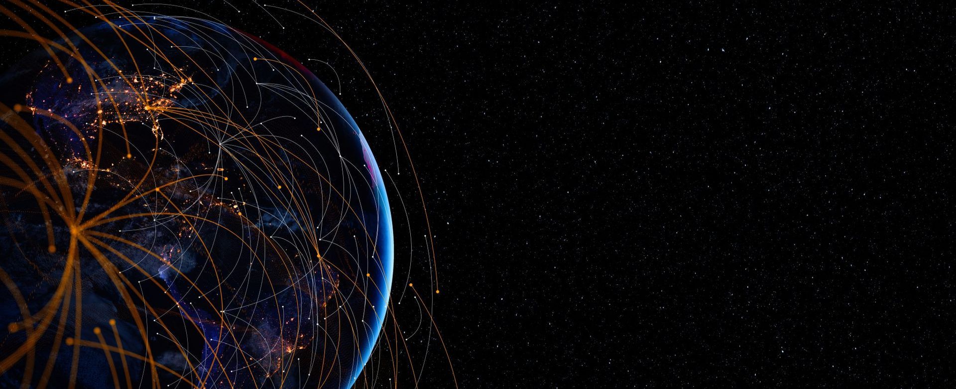 Una imagen de la Tierra desde el espacio generada por computadora con muchas conexiones.