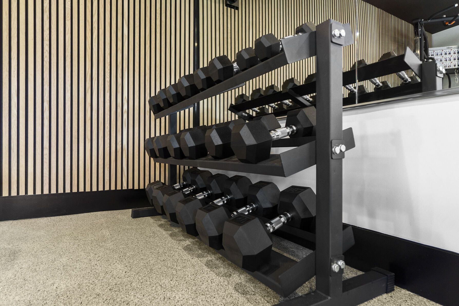 Photo of weights in a gym