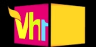 A pink and yellow vh1 logo on a black background