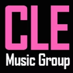 The logo for the cle music group is pink on a black background.