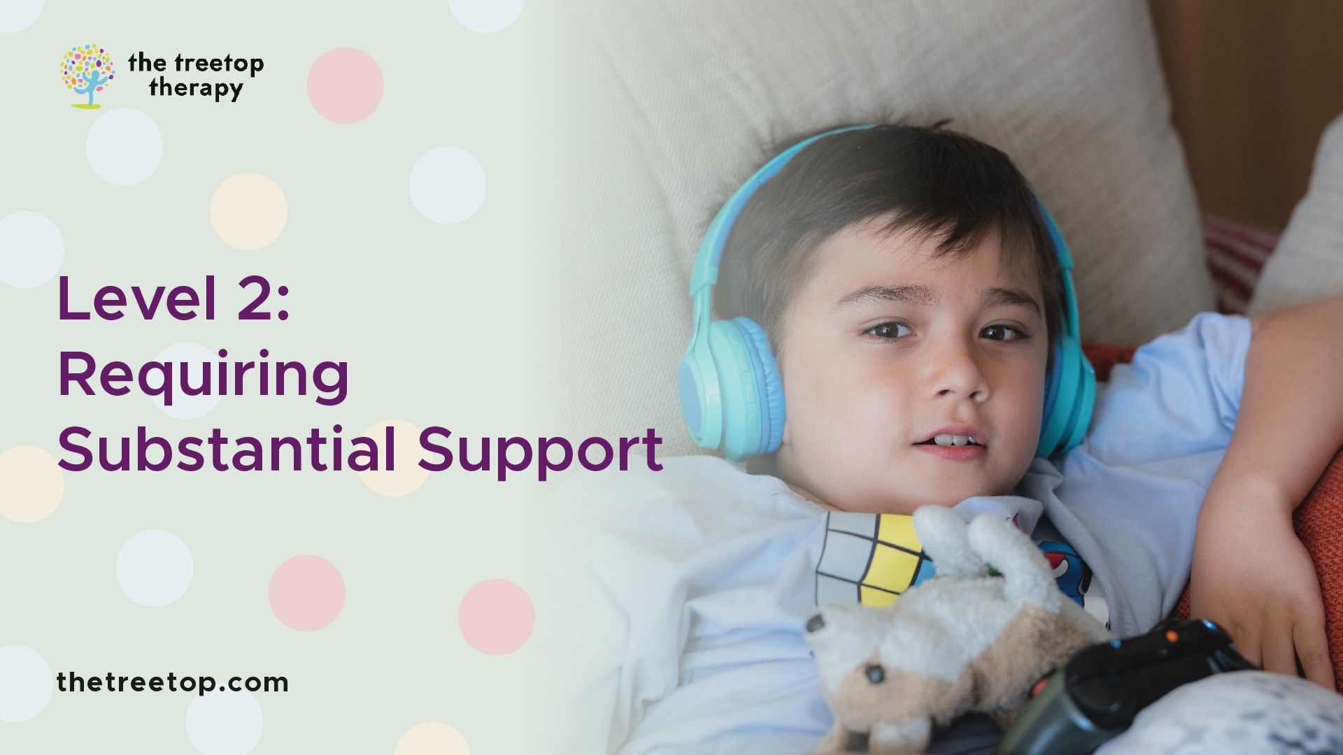 Boy with headphones; text 