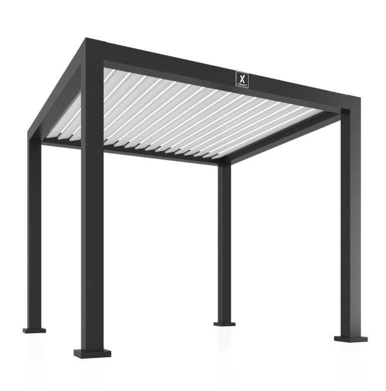 A black pergola with white lines on a white background.
