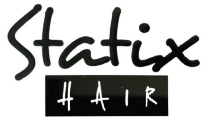 Stylized black “Statix” text above a black rectangle with white “Hair” lettering on a white background