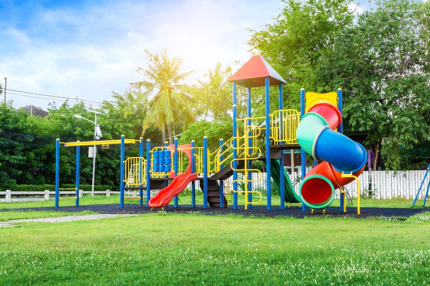 Playground in a grass field. 