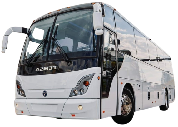 A white shuttle bus is parked on a white background.