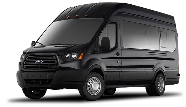 A black van is sitting on a white surface.