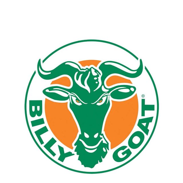A green and orange logo for billy goat