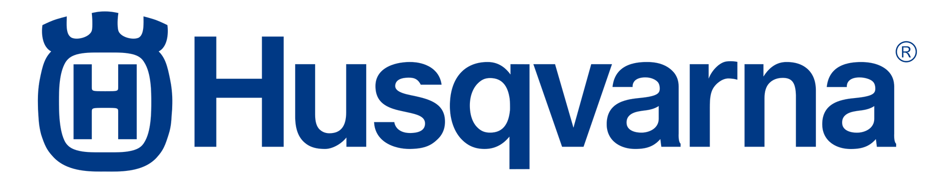A blue husqvarna logo on a white background