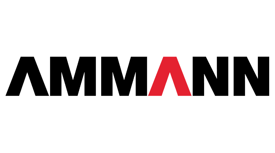 A black and red logo for ammann on a white background