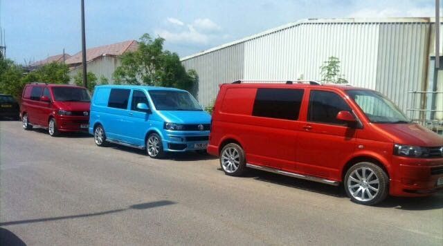 blue and red van