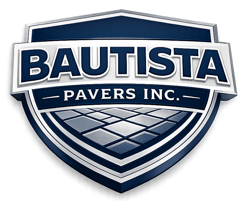 Logo for Bautista Pavers Inc., a shield with the company name and a paver design.