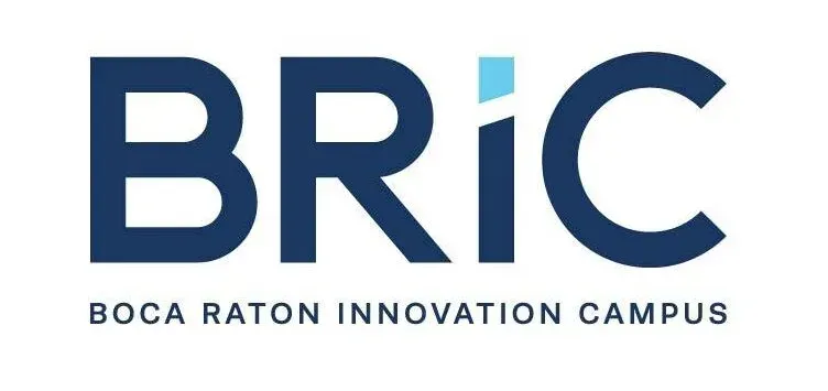 The logo for boca raton innovation campus is blue and white.