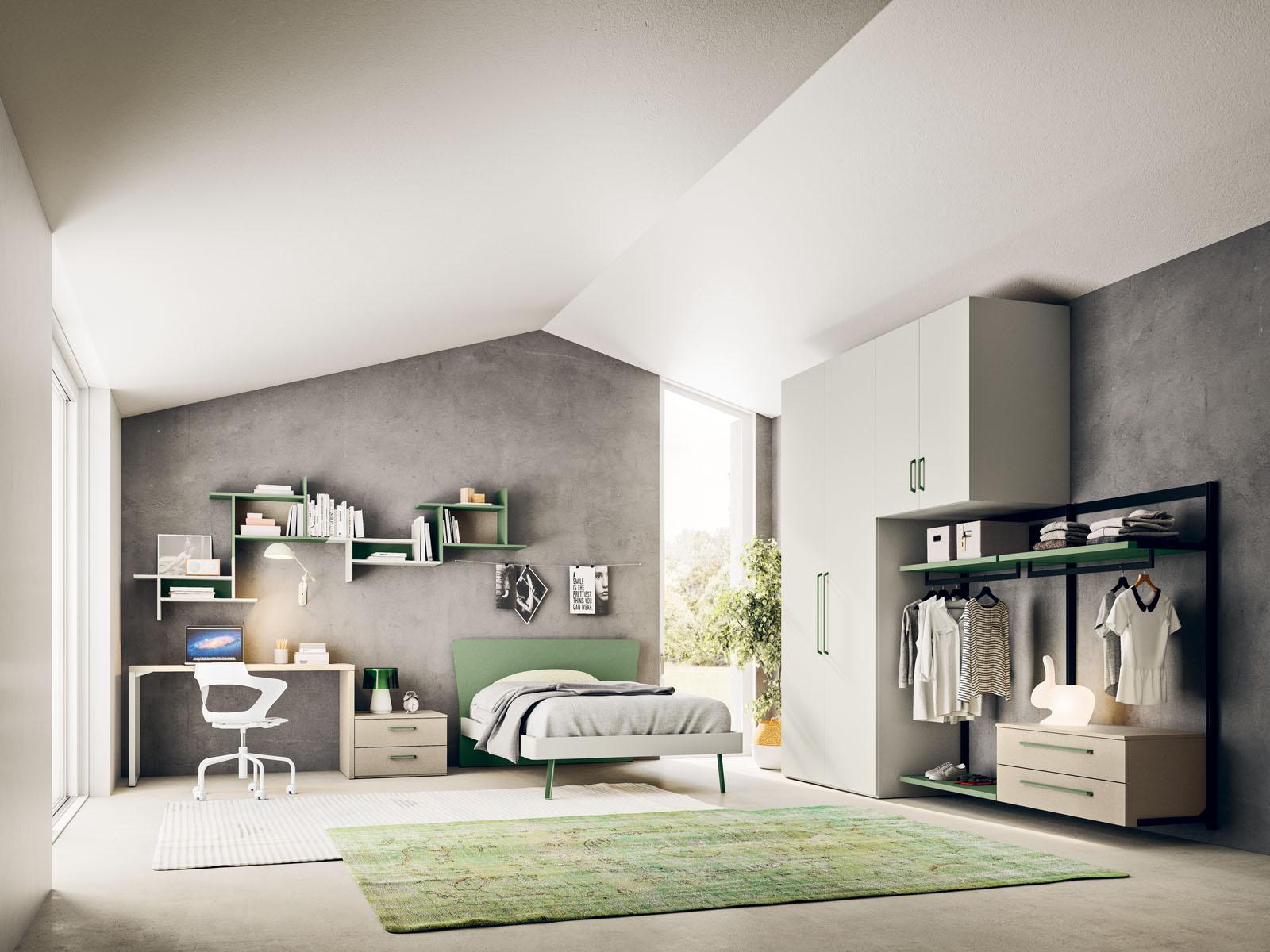 cameretta per bambini verde e beige