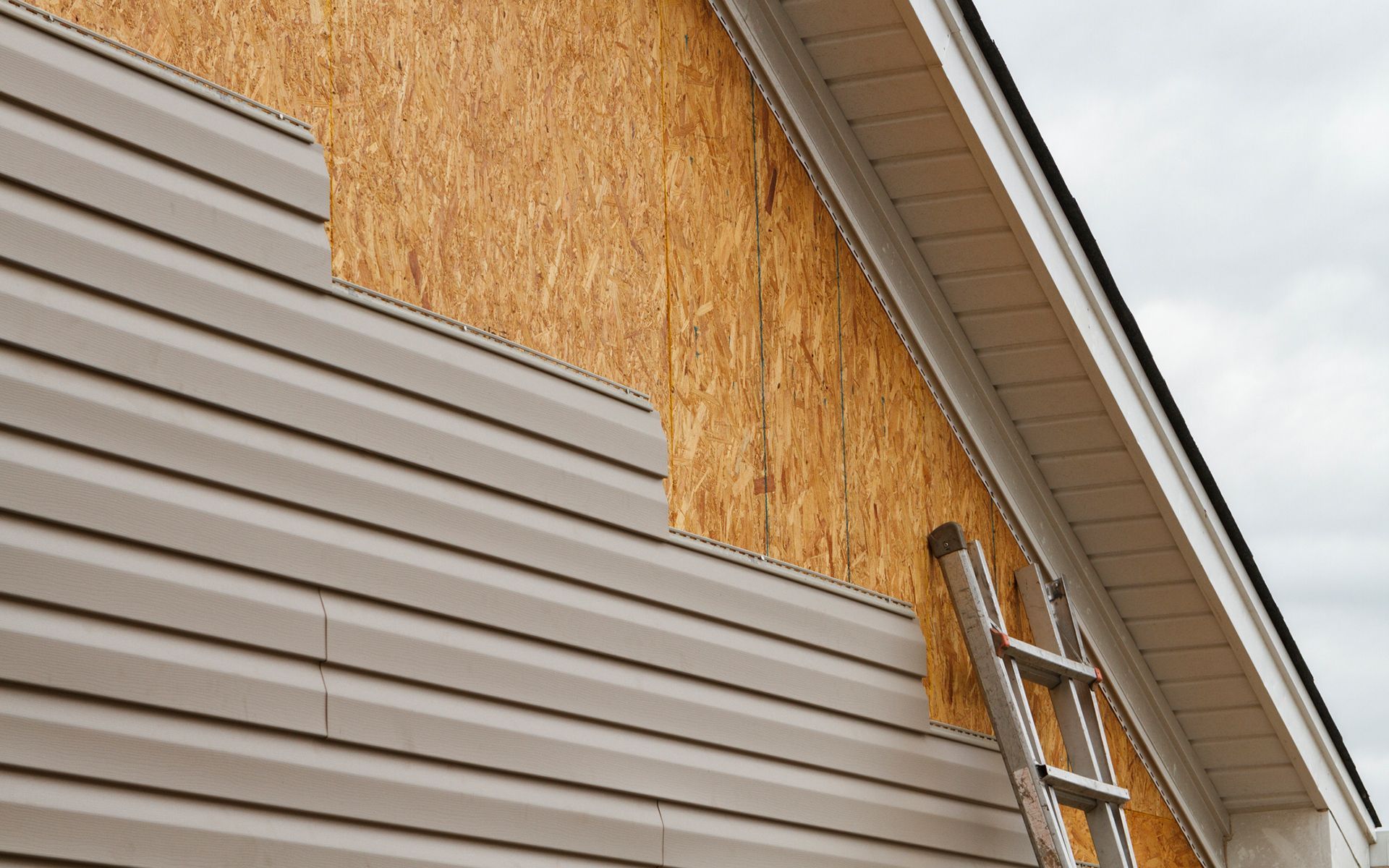 A ladder is attached to the side of a house.