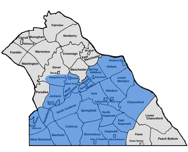 Delivery locations map — Seven Valleys, PA — RA Bair & Son Oil Service Inc