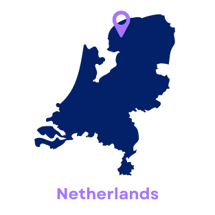 A map of netherlands with a purple pin on it