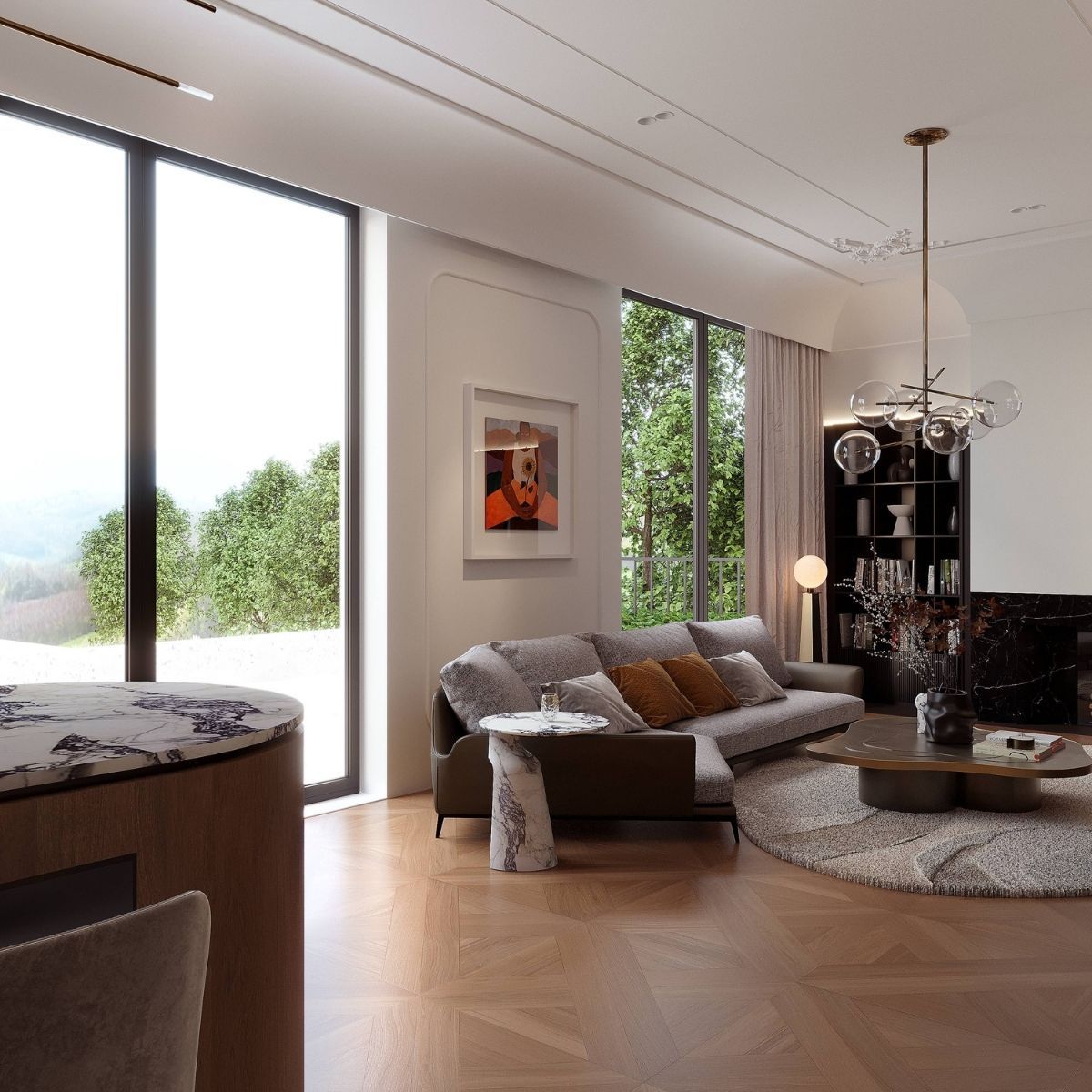 Avala Arhi, Dizajn Enterijera, Projekat 10, Beograd, Vrčin. Elegantno uređen dnevni boravak.