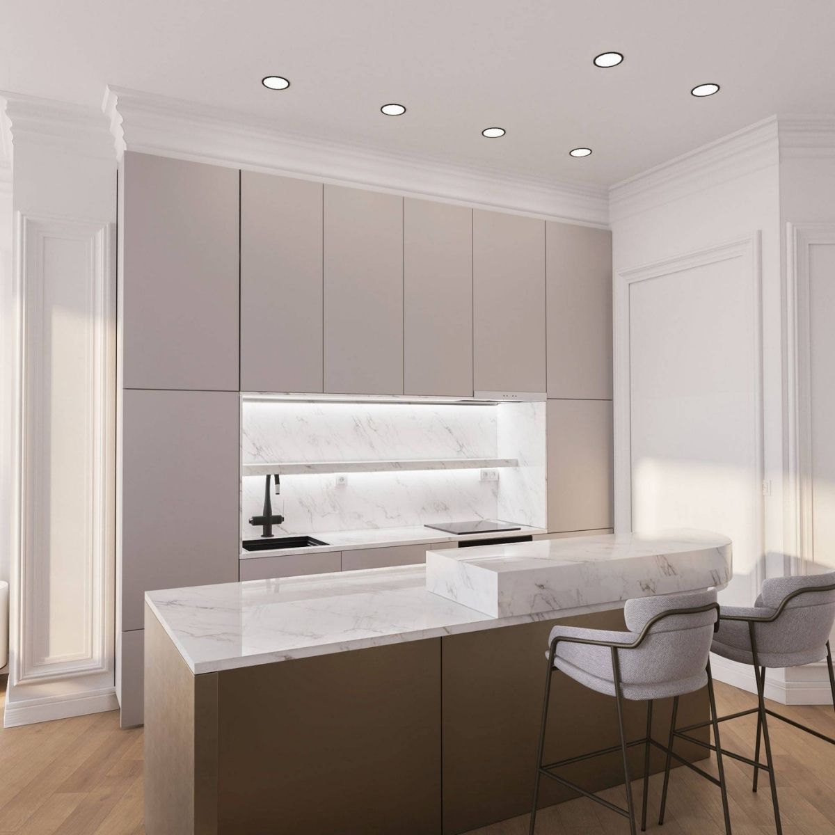 Avala Arhi, Dizajn Enterijera, Projekat 5, Beograd, Kalemegdan. Elegantno uređena kuhinja i trpezarija.