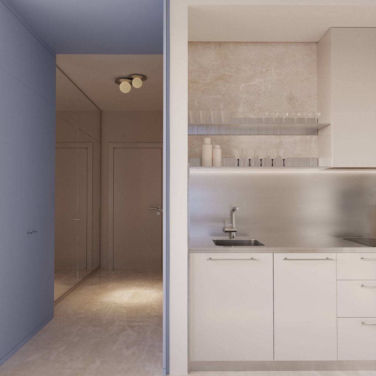 Avala Arhi, Dizajn Enterijera, Projekat 6, Beograd, Voždovac. Elegantno uređen hodnik i kuhinja.