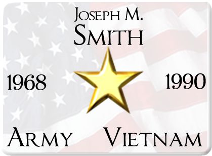 Nebraska Vietnam Veterans Memorial - $200 Tile contains Veteran's name, years of service, branch of service, and conflict/era served.