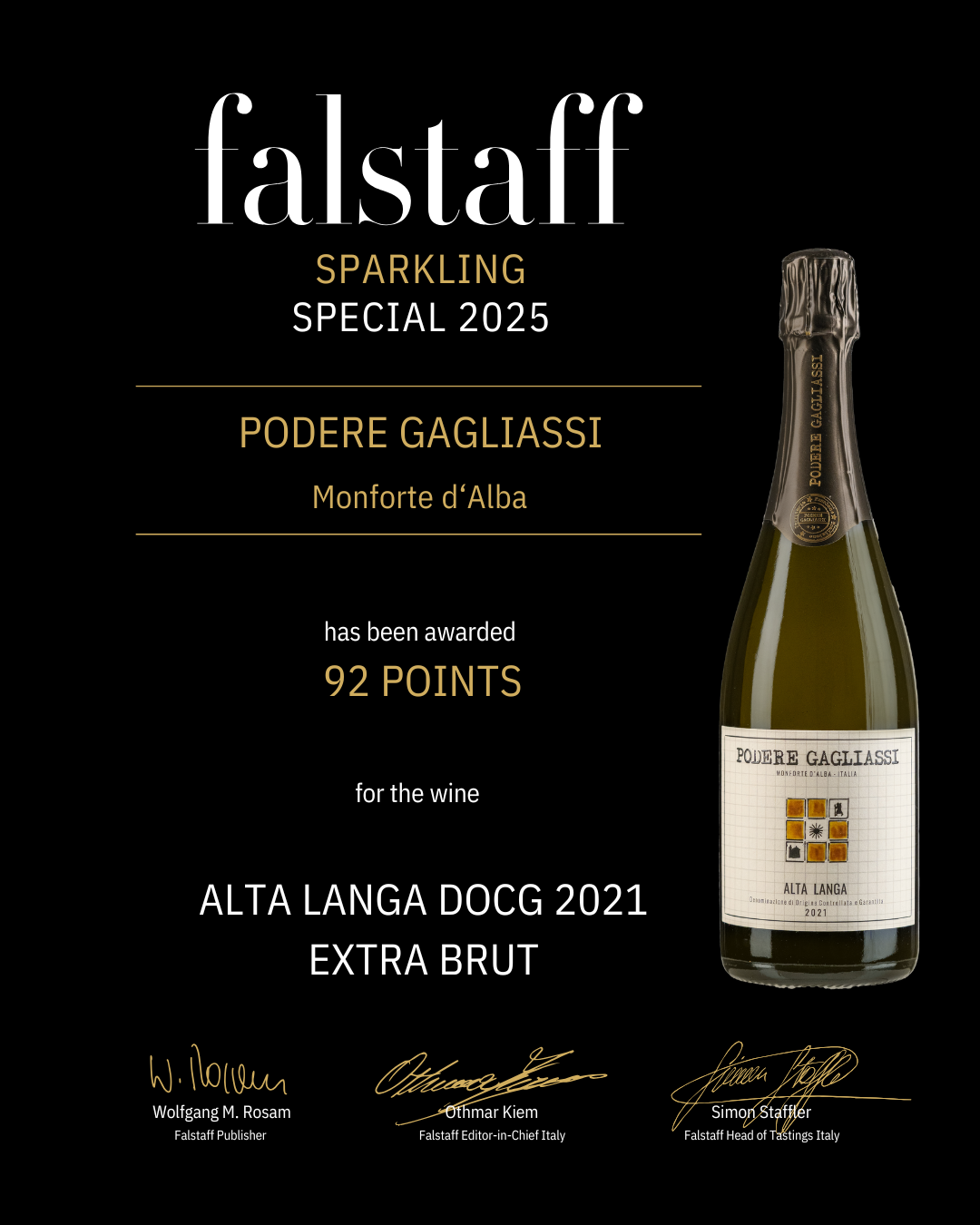 Sparkling Alta Langa Extra Brut awarded by Falstaff