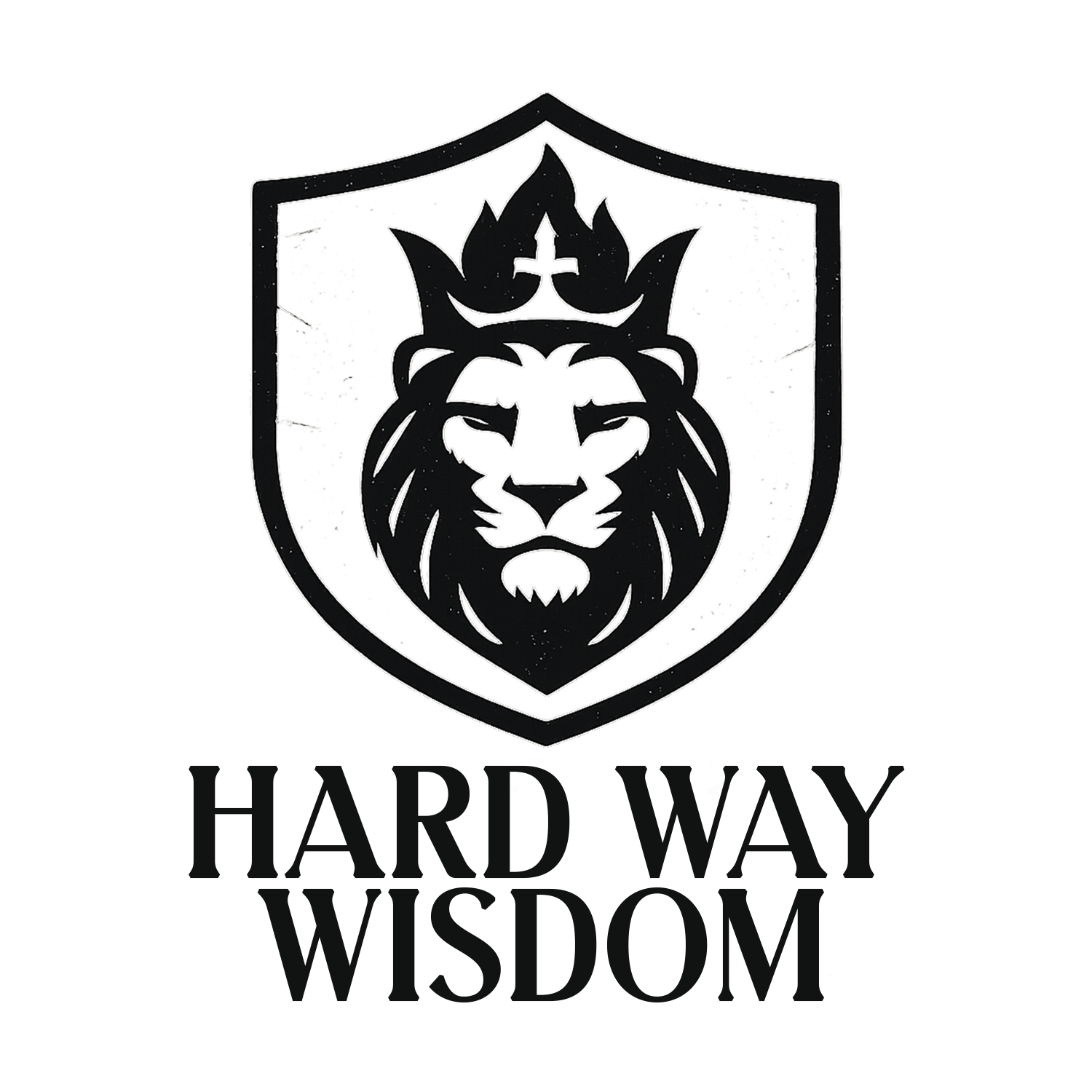 Lion's head wearing a crown; text reads 