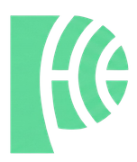 Green abstract logo with white curved lines on a white background