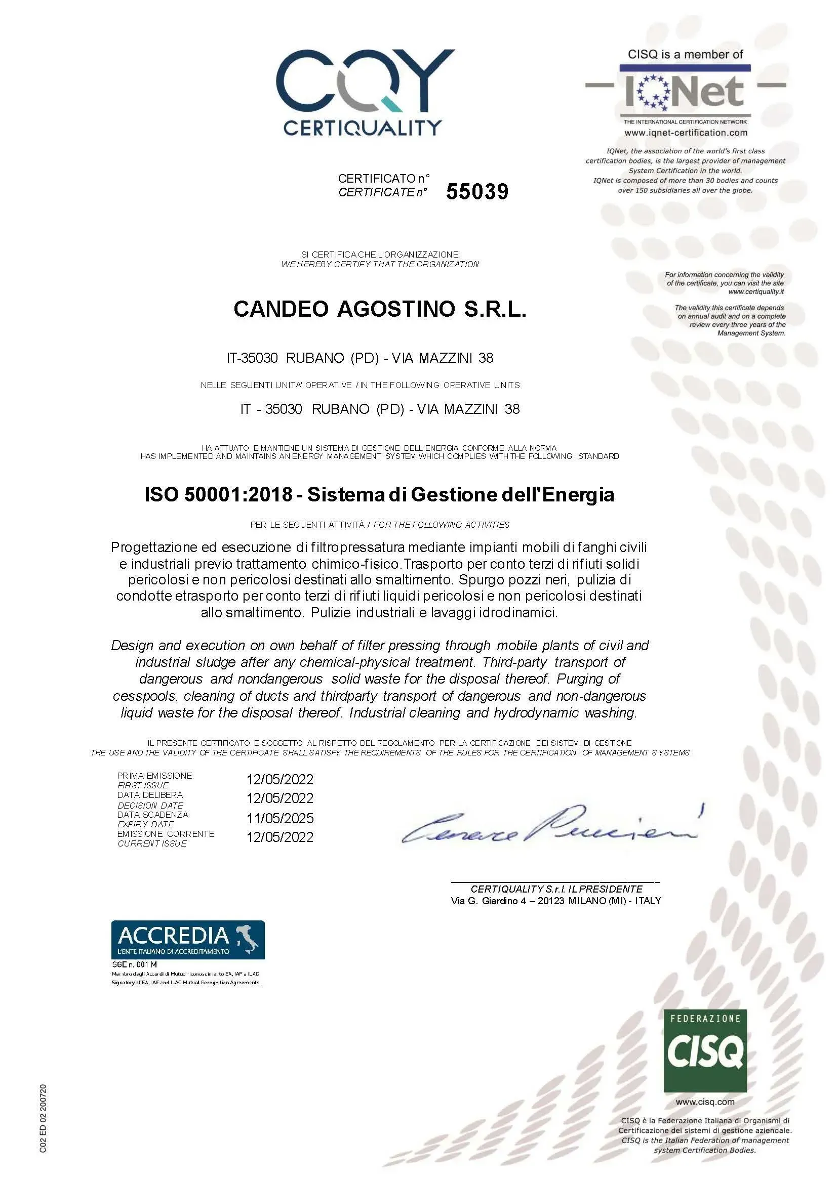 Certificato di Qualità per Cardio Magtech SRL, rilasciato da CQY CERTIFIED QUALITY.