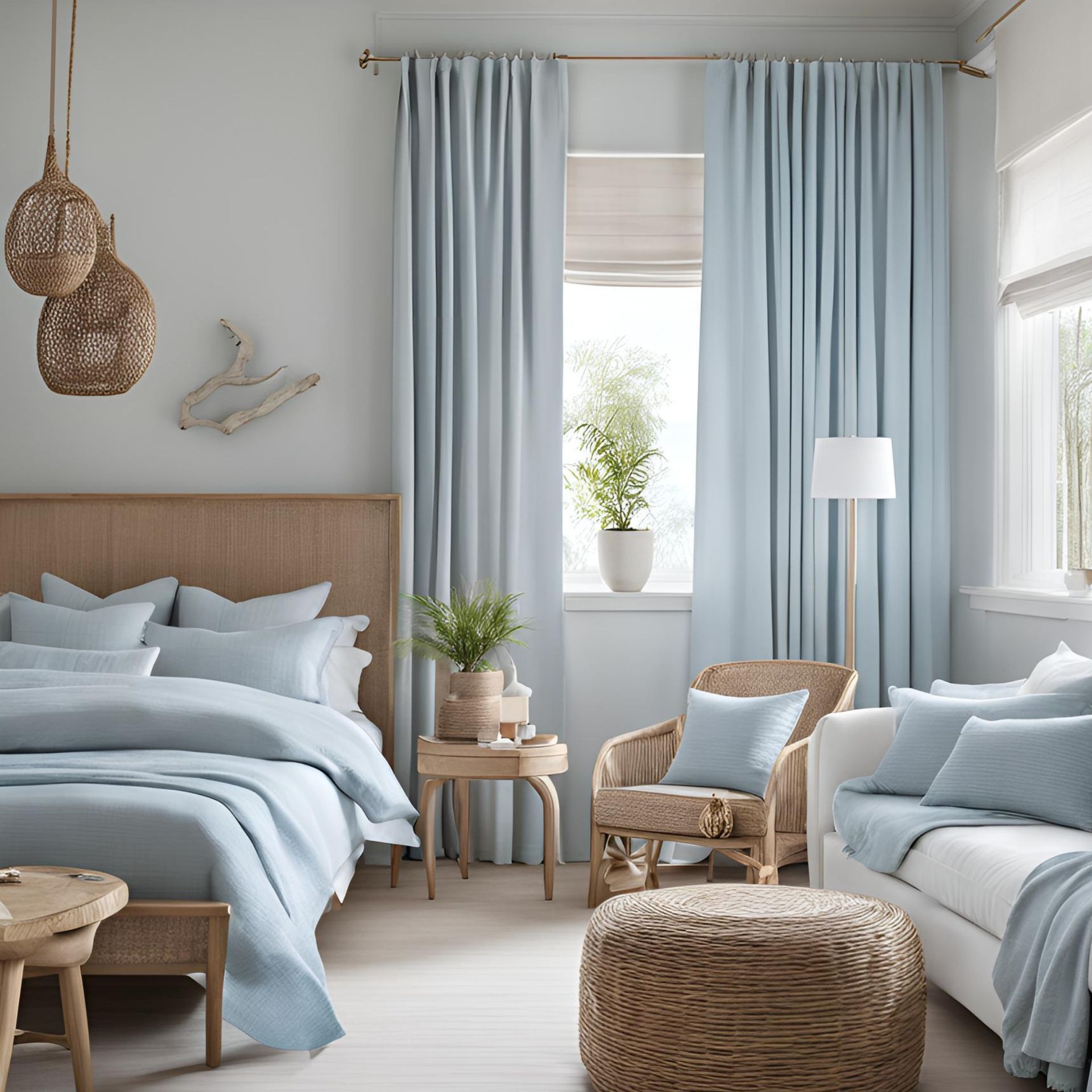 A Bedroom With a Bed, Couch, Chair and Ottoman — Curtain Force NQ in Garbutt, QLD